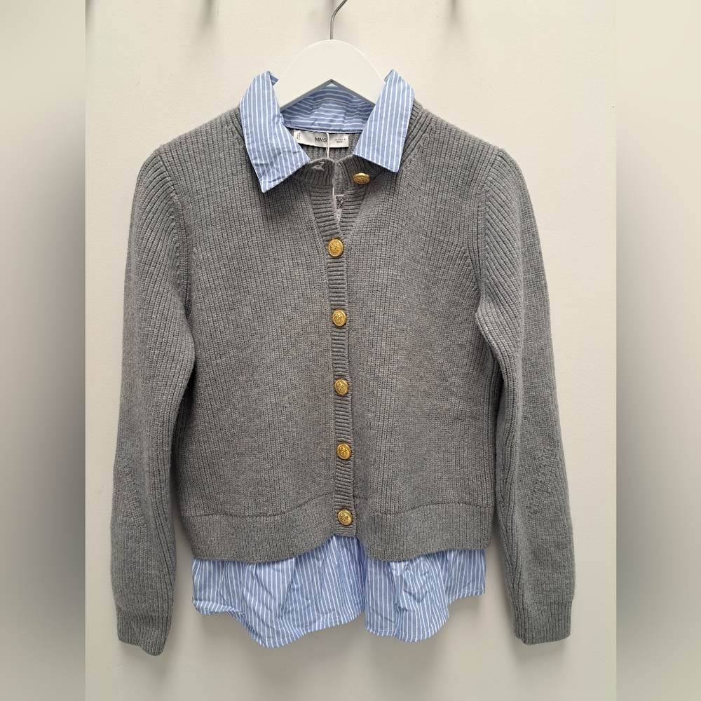 Mango Grey Button-Front Ribbed Cardigan - Picture 3 of 5